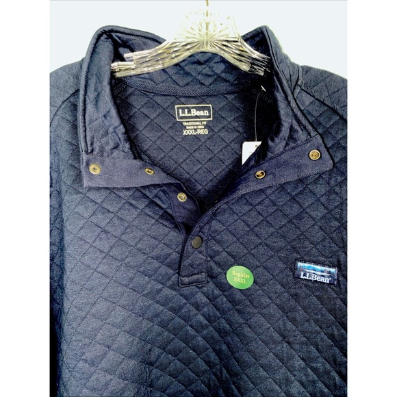 LL Bean Quilted Sweatshirt Mens 3XL Navy Snap Pullover Mock Neck Logo Outdoors - Picture 2 of 15